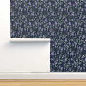 Freehand messy thistles - botanical sketches flower garden sage green lilac on navy blue  