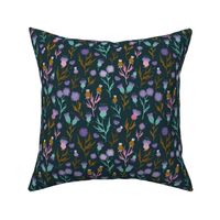 Vintage Thistles - Scandinavian style romantic flower blossom lilac teal pink on navy blue  