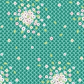 Flowers Climbing on Lattice - teal