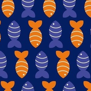 neon ditsy fish in orange and purple (large)