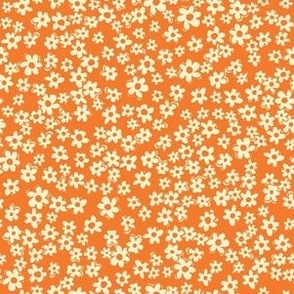 Tiny Floral, Orange and Cream