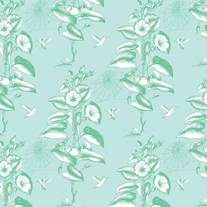 Maximalist Toile Flower and Birds - light blue