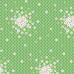 Little Flowers on Lattice Garden - light green - large scale