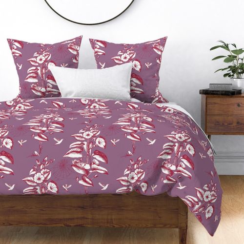 Quirky Toile dark jewel-tones - purple and burgundy - large