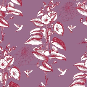 Quirky Toile dark jewel-tones - purple and burgundy - large