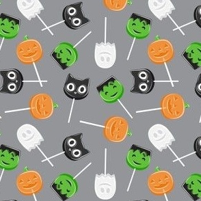 (small scale) Halloween Lollipops - grey - Pumpkin, black cat, ghost, Frankenstein's monster - LAD22