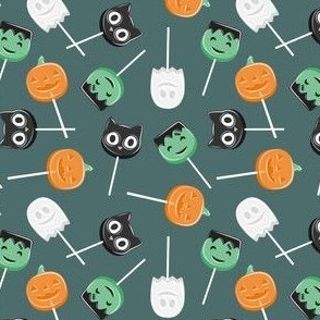 (small scale) Halloween Lollipops - green - Pumpkin, black cat, ghost, Frankenstein's monster - LAD22