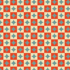 Spring Tile, Cream, Red, and Slate Blue
