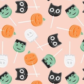 Halloween Lollipops - pink - Pumpkin, black cat, ghost, Frankenstein's monster - LAD22