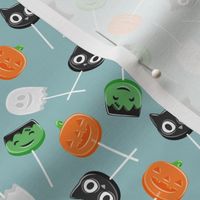 (small scale) Halloween Lollipops - mint blue - Pumpkin, black cat, ghost, Frankenstein's monster - LAD22