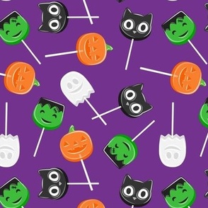 Halloween Lollipops - Dark Purple - Pumpkin, black cat, ghost, Frankenstein's monster - LAD22