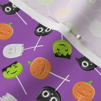 (small scale) Halloween Lollipops - Purple - Pumpkin, black cat, ghost, Frankenstein's monster - LAD22