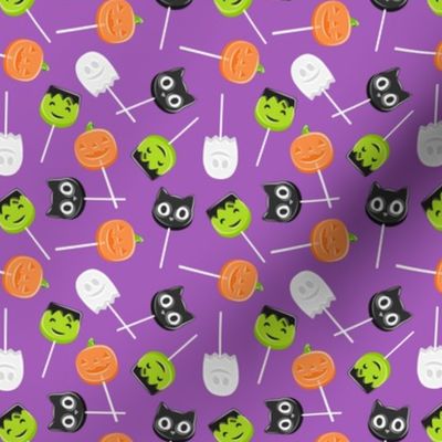 (small scale) Halloween Lollipops - Purple - Pumpkin, black cat, ghost, Frankenstein's monster - LAD22