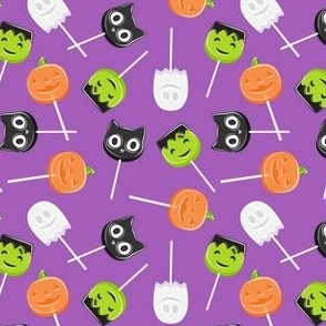 (small scale) Halloween Lollipops - Purple - Pumpkin, black cat, ghost, Frankenstein's monster - LAD22