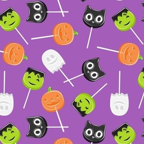 Halloween Lollipops - Purple - Pumpkin, black cat, ghost, Frankenstein's monster - LAD22