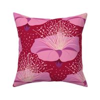 Conversational Statement Retro Floral - pink and red - large scale