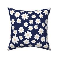 Medium Daisies Illustration (navy and dusty mustard) fabric_artist_stephanie_delacruz