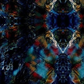 Moody abstract kaleidoscope, rock, paper, stones small mirrored ink black and turquoise