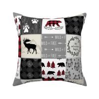 4 1/2" Wild & Free Woodland Patchwork Quilt – Bear Moose Deer Wolf Crib Blanket, GL-BR6