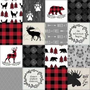 4 1/2" Wild & Free Woodland Patchwork Quilt – Bear Moose Deer Wolf Crib Blanket, GL-BR6