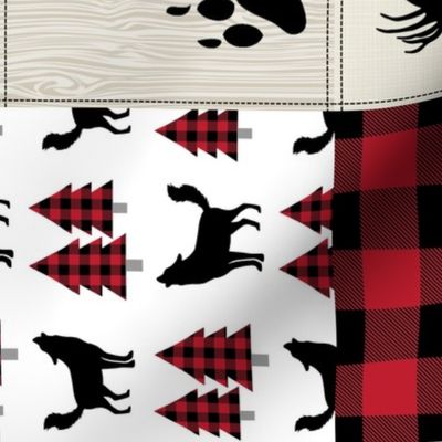 Adventure Begins Woodland Patchwork Quilt – Bear Moose Deer Wolf Crib Blanket, GL-BR2, rotated