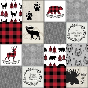 4 1/2" Adventure Begins Woodland Patchwork Quilt – Bear Moose Deer Wolf Crib Blanket, GL-BR2