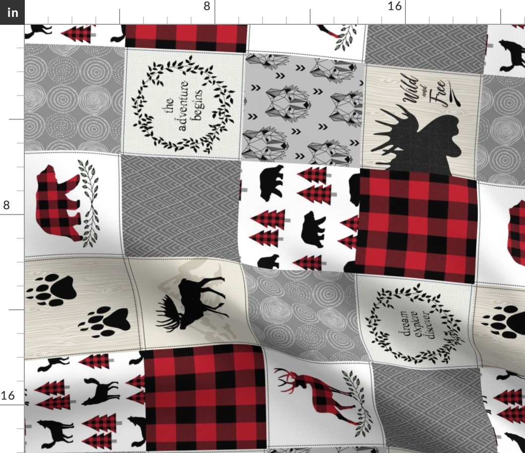 4 1/2" Adventure Begins Woodland Patchwork Quilt – Bear Moose Deer Crib Blanket, GL-BR2, rotated