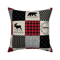 4 1/2" Adventure Patchwork Quilt - Black, Red + Cream Woodland Bear & Moose Baby Blanket Design