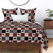 4 1/2" Adventure Patchwork Quilt - Black, Red + Cream Woodland Bear & Moose Baby Blanket Design