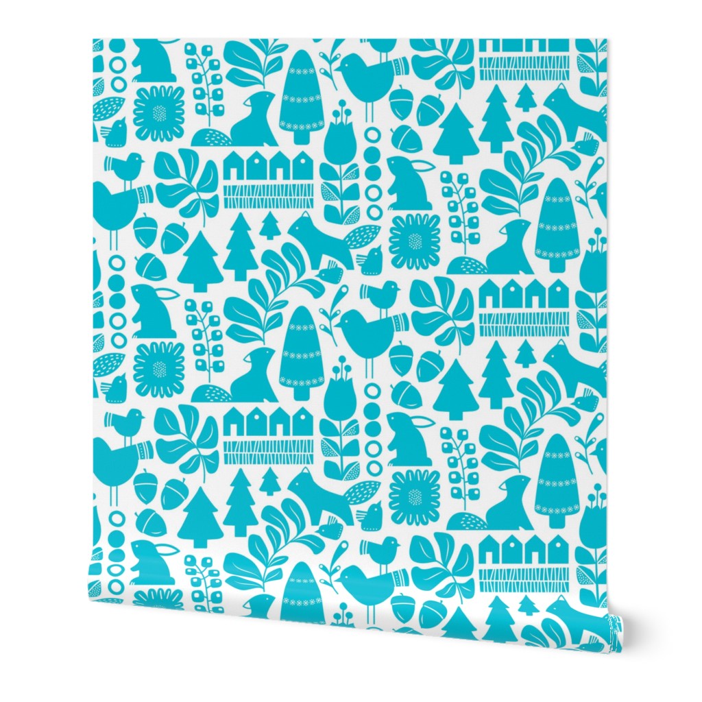 Scandinavian forest in turquoise on a white background-Medium Scale-Mariana Valladares