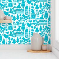 Scandinavian forest in turquoise on a white background-Medium Scale-Mariana Valladares