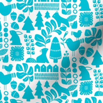 Scandinavian forest in turquoise on a white background-Medium Scale-Mariana Valladares