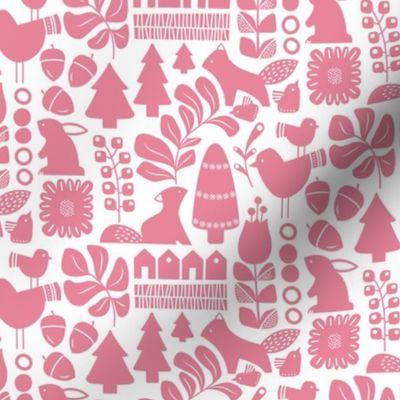 Scandinavian forest in pink on a white background-Medium Scale-Mariana Valladares