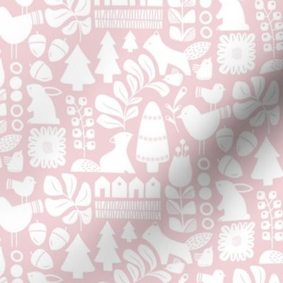 Scandinavian forest in white on a cotton candy background-Medium Scale-Mariana Valladares