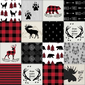 4 1/2" Lumberjack Woodland Patchwork Blanket – Bear Moose Deer Cheater Quilt, GL-BR3