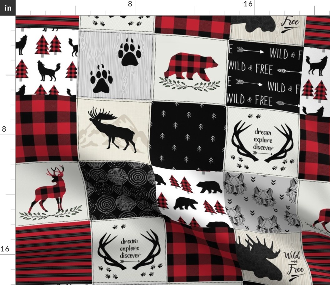 4 1/2" Lumberjack Woodland Patchwork Blanket – Bear Moose Deer Cheater Quilt, GL-BR3
