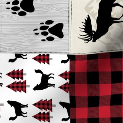 4 1/2" Lumberjack Woodland Patchwork Blanket – Bear Moose Deer Cheater Quilt, GL-BR3, rotated