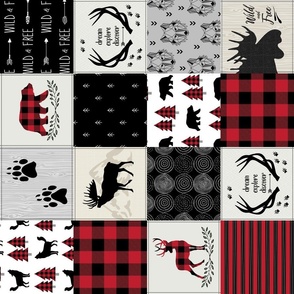 4 1/2" Lumberjack Woodland Patchwork Blanket – Bear Moose Deer Cheater Quilt, GL-BR3, rotated