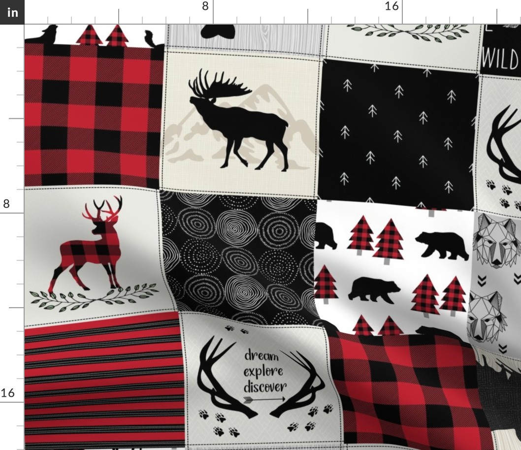 Lumberjack Woodland Patchwork Blanket – Bear Moose Deer Cheater Quilt, GL-BR3