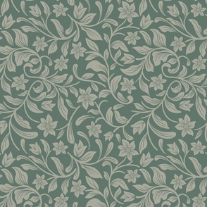 Arts & Crafts Pattern in Green, inspired by Morris and Victorian Age 