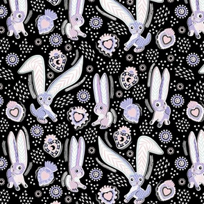 Candy Color Alebrije Rabbits On Black And White-M
