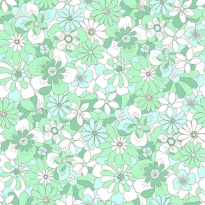 Eden retro floral Green large scale by Jac Slade