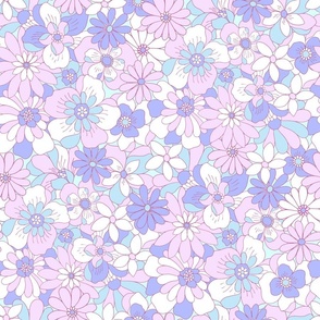 Eden retro floral lilac purple blue Large Scale by Jac Slade