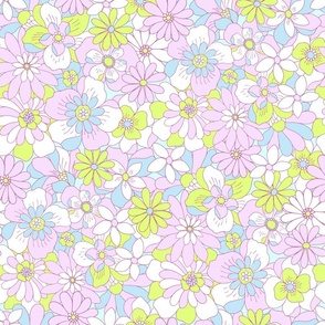 Eden retro floral lime green lilac purple blue Large Scale by Jac Slade