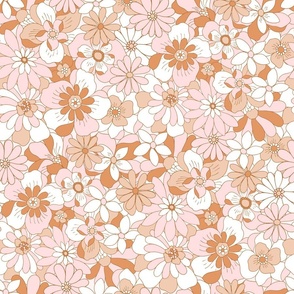 Eden retro floral neutral brown pink Large Scale by Jac Slade