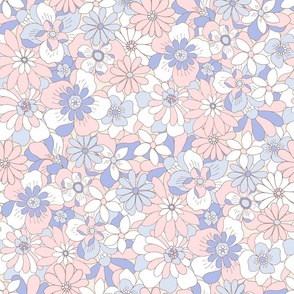 Eden retro floral baby pink soft blue Large Scale by Jac Slade