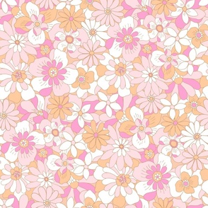 Eden retro floral soft orange pink Large Scale by Jac Slade