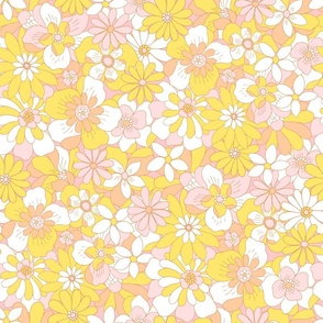 Eden retro floral yellow coral Large Scale by Jac Slade