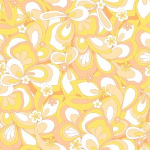 Eden retro floral yellow orange white Large Scale by Jac Slade