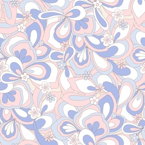 Eden retro flower power blue pink white Large Scale  by Jac Slade